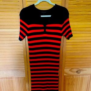 Red and blue striped pull over dress.